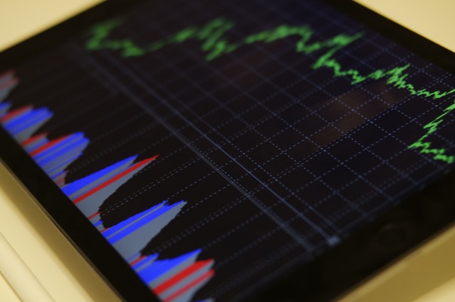 digital device showing the ups and downs of the stock market